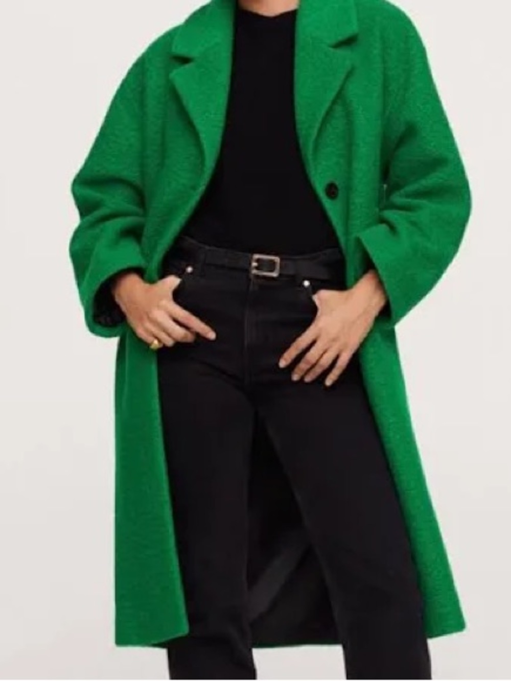 Mango Oversized Wool Coat Kelly Green Long Coat Size M Quiet Luxury